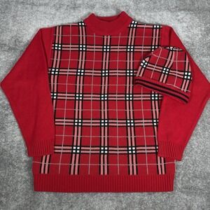 VTG Phat Dude Sweater Men's Large Red Plaid Matching Hat Long Sleeve Mock Neck